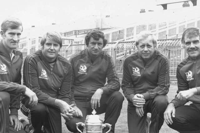 John, second left, with the backroom team with the Division 2 Championship trophy in 1982