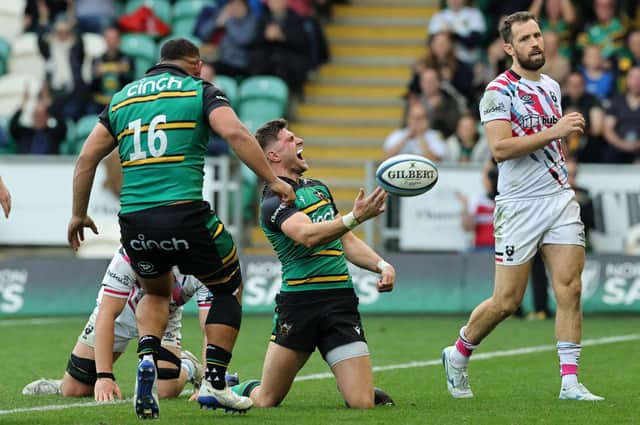 James Grayson roared with delight after scoring a timely try for Saints