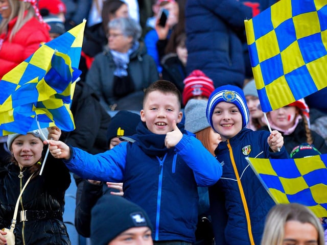It's thumbs up from these young Steelstown supporters at the All Ireland Intermediate Football final at Croke Park on Sunday. DER2206GS – 008