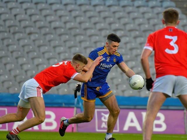 Steelstown’s Ben McCarron shoots to score his side’s second goal against Trim in the All Ireland Intermediate Football Final at Croke Park