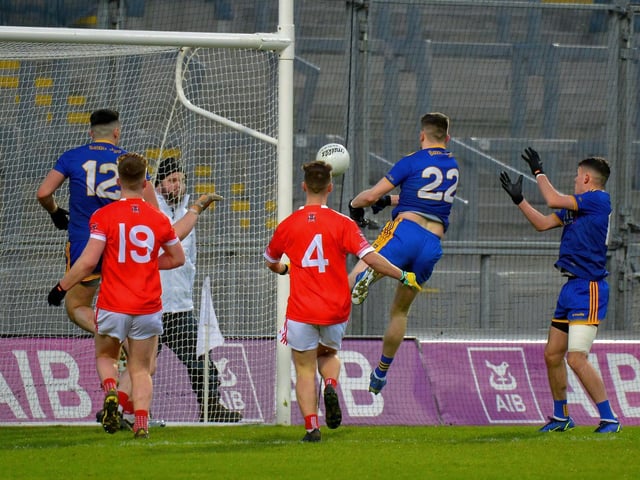 Steelstown’s Emmett Deane scores his side's third goal against Trim in the All Ireland Intermediate Football Final at Croke Park on Sunday.