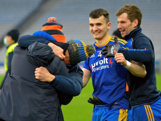 Steelstown players and staff celebrate their All Ireland Intermediate Football Final win over Trim at Croke Park on Sunday.