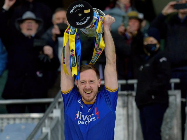 Steelstown captain Neil Forester lifts the AIB All Ireland Intermediate Football trophy following their win over Trim at Croke Park on Sunday