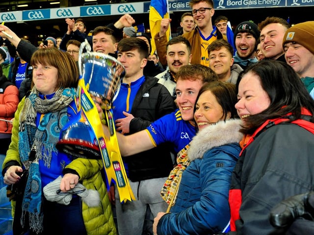 Steelstown ‘s Eoghan Bradley celebrates with family and friends at Croke Park on Sunday. DER2206GS – 059