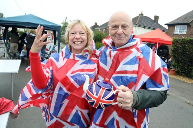 Gretton, Kirby Road, Theresa and Des Bishop dressed for the Queen's Platinum Jubilee street party and celebration