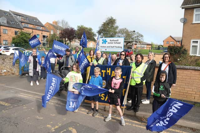 Rothwell Junior School teaching staff, members of the NASUWT, outside the school for their second day of action/National World