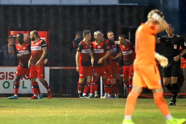 The Poppies celebrate Sam Bennett's goal during Tuesday's win over AFC Telford United
