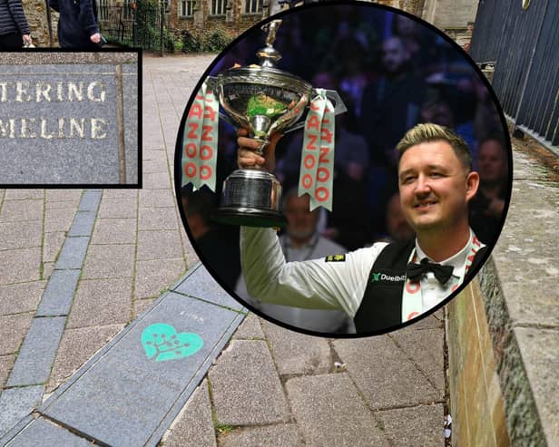 The Kettering timeline in Market Place Kettering (National World) with Kyren Wilson inset (Getty Images)