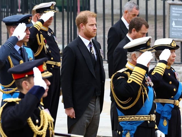 Princes William and Harry walked side-by-side behind the coffin of their late grandmother, Queen Elizabeth II