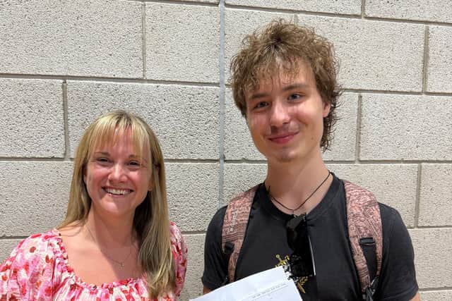 Rachael Davies, Head of Sixth Form at KSA, with Daniil Andrejev who achieved 2 A*s and 2 A grades