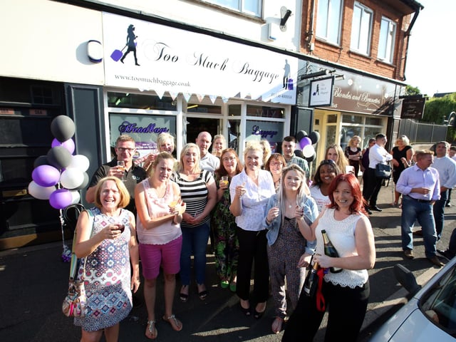 Corby Too Much Baggage newest shop on High St, Corby Linda Taplin with fellow traders - 2015