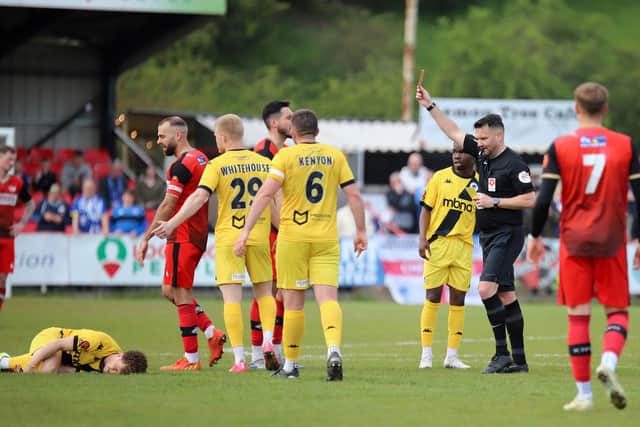 Captain Gary Stohrer will miss Kettering Town's crunch clash at Kidderminster Harriers after being sent-off last weekend. Picture by Peter Short