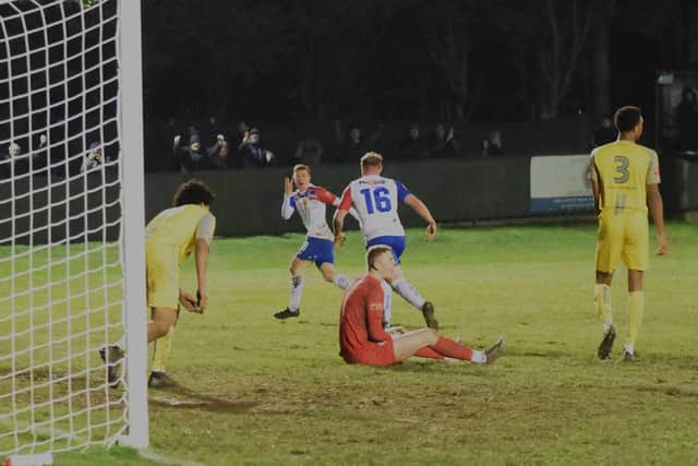 Three is the magic number for Fraser Corden as he slots home his hat-trick finish (Picture: Shaun Frankham)