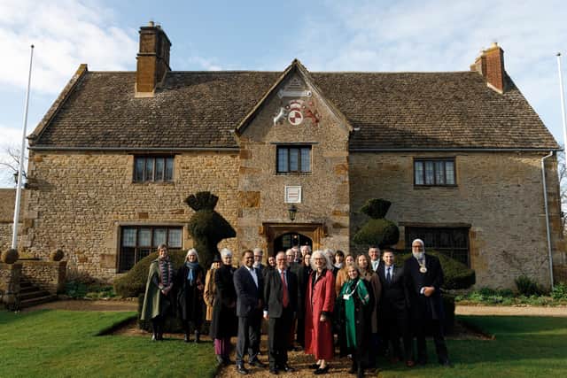 The Lord Lieutenant and other guests outside Sulgrave Manor.