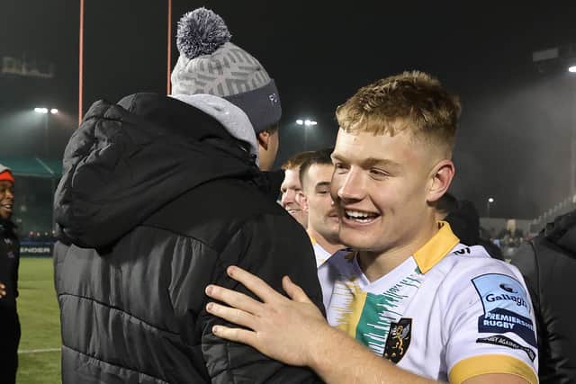 Fin Smith was superb for Saints as they celebrated a fine win at Thomond Park (photo by David Rogers/Getty Images)