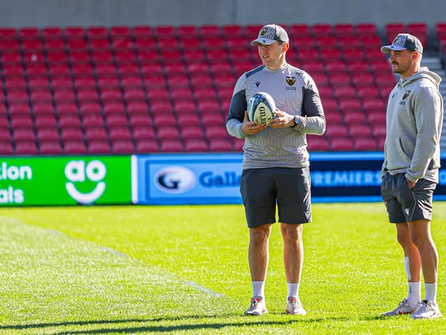 Phil Dowson with George Furbank before Saints' game at Sale last Sunday (picture: Adam Gumbs)