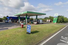 The A45 BP garage westbound near Wellingborough and Little Irchester/Google