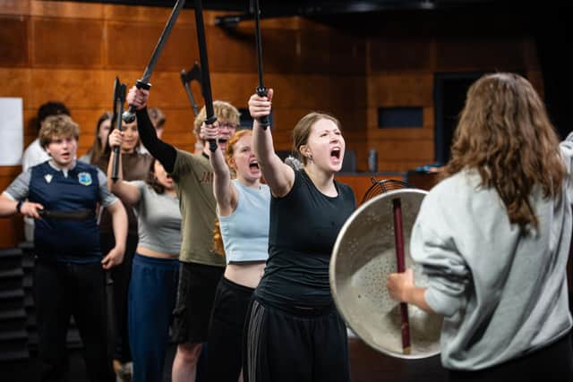 Royal & Derngate Young Company in rehearsal for Boudica. Photo by Graeme Braidwood