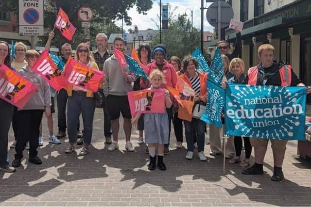 Teachers in Kettering held a rally while on strike yesterday