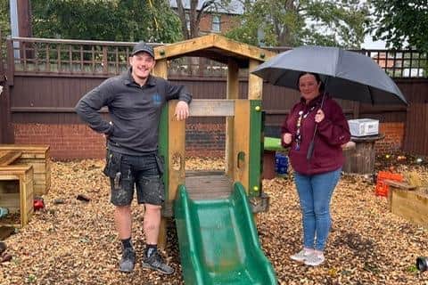 The donated playframe in its new home in Thrapston