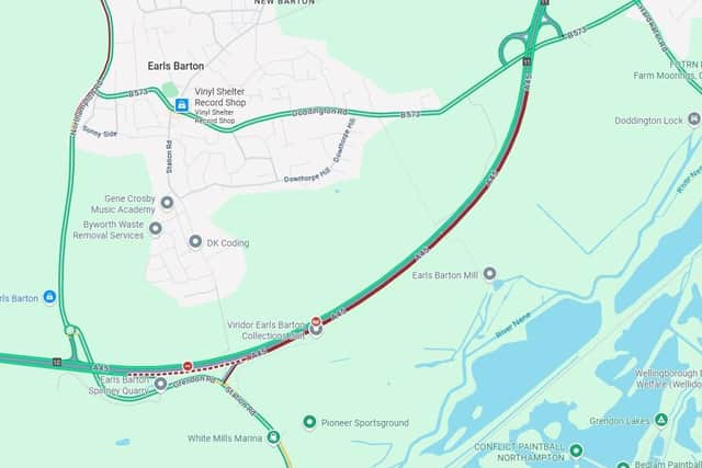 The A45 westbound has been closed