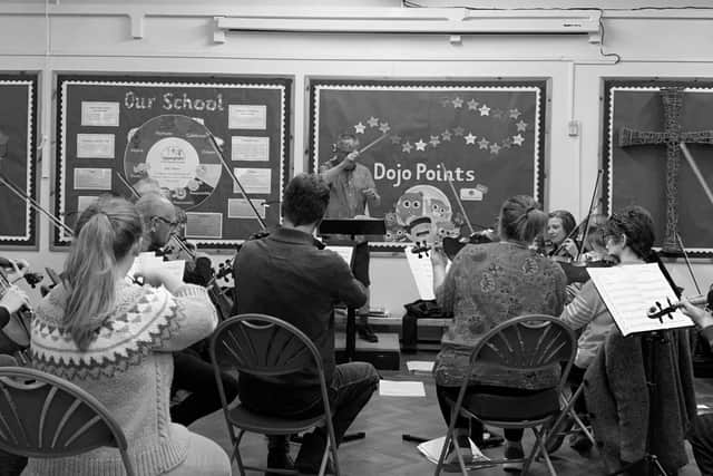 Rutland Sinfonia rehearsing for Postcards from America concert
