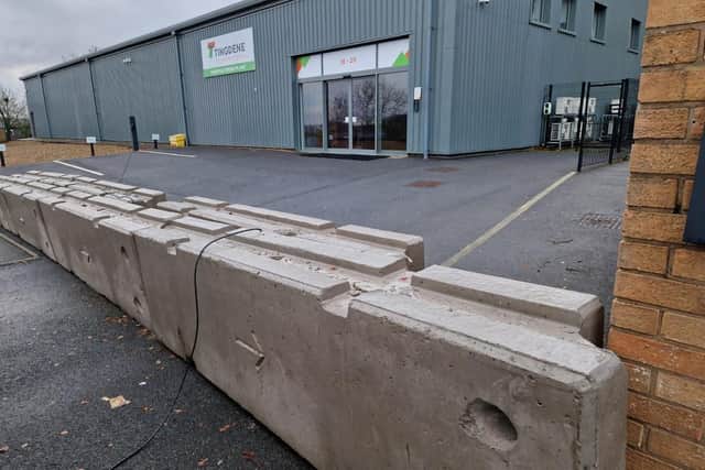 Concrete barriers have been installed outside Tingdene Homes Ltd' in Wellingborough