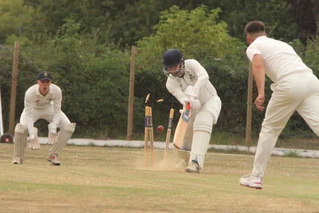 Wicket-taking action from Burton Latimer IIs' Northants Cricket League Division Five win at Raunds Town  (Picture: Finbarr Carroll)