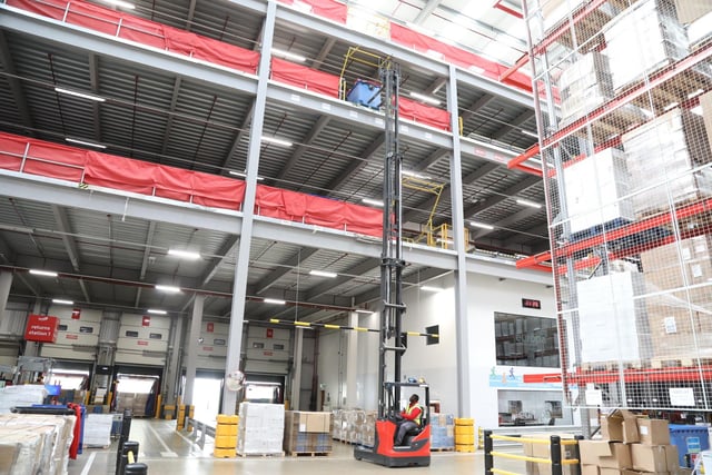 Pallets are stored up to 18m in on racking nine levels high