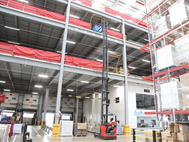 Pallets are stored up to 18m in on racking nine levels high