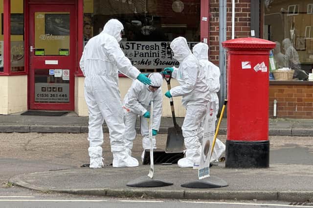 Murder investigation - Northants Police forensics officers in Occupation Road ,Corby/Patrick McMillan