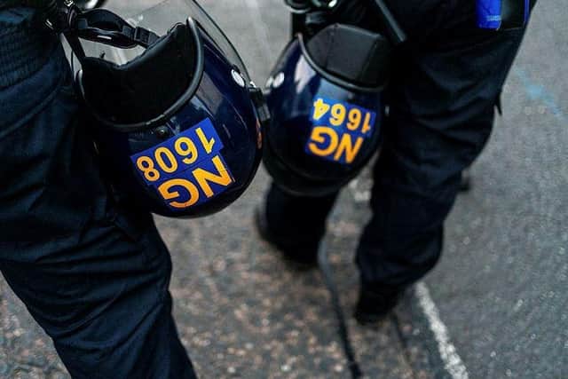 Dozens of police officers were deployed to the protest site.