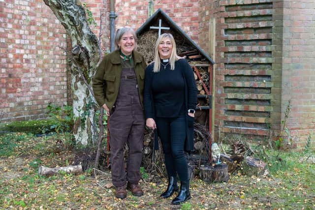 Gold Eco Church l-r Mandy McQueenie with Rev Angie Milne in All Saints Church's community garden