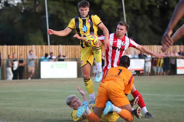 Kettering's Tom Leak is denied (Picture Peter Short)