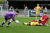 Action from Wellingborough Town's defeat at Basford United on Saturday (Picture: Rob Webb)