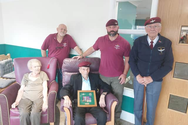 Jimmy with wife Mary and members of the Northamptonshire branch of the Parachute Regimental Association