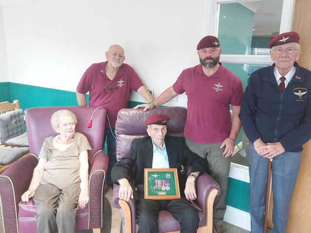 Jimmy with wife Mary and members of the Northamptonshire branch of the Parachute Regimental Association