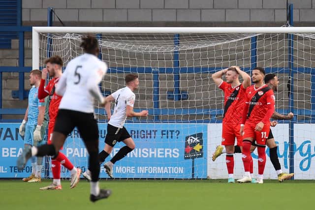 AFC Telford United celebrate one of their four goals against Kettering Town (Picture: Peter Short)