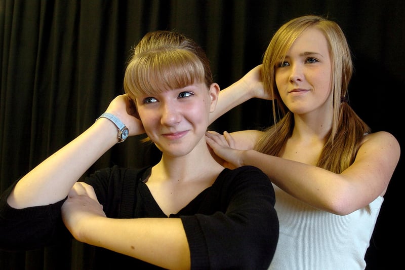 Dancers prepare for a Dance 2 Educate event in February 2007. Pictured are Katja Duncan, 14, and Demi McArthur, 13.