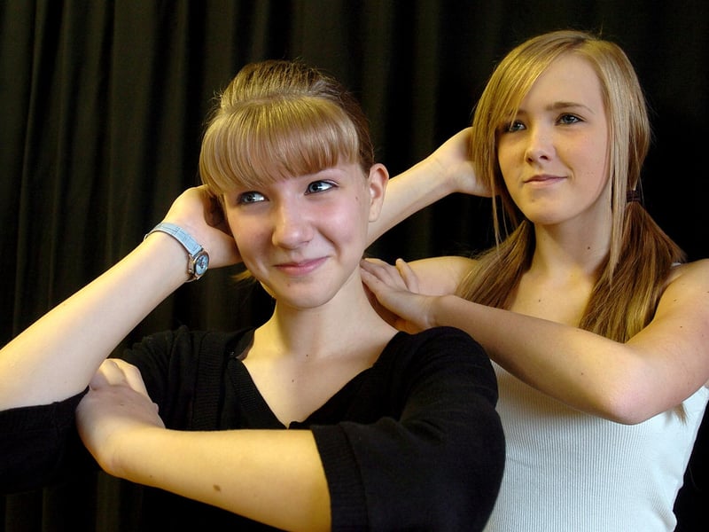 Dancers prepare for a Dance 2 Educate event in February 2007. Pictured are Katja Duncan, 14, and Demi McArthur, 13.