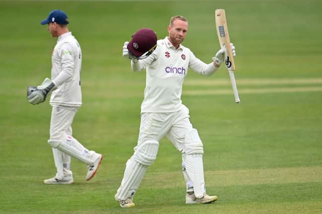 Luke Procter celebrates his 100 at Essex