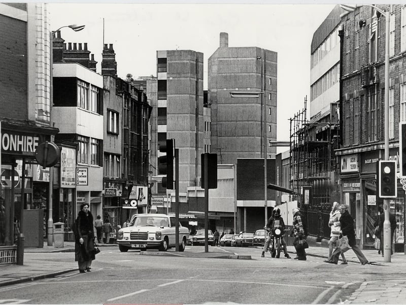 Looking down Gold Street toward the Post Office building.