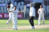 Ricardo Vasconcelos celebrates reaching his century at Old Trafford (Picture: Luke Adams)