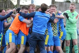 Wellingborough Town celebrate their win over AFC Rushden & Diamonds at the Dog & Duck back in 2025