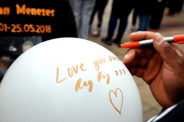 Messages were written on balloons in memory of Rayon Pennycook