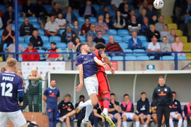 Action from Kettering Town's 2-2 draw at Buxton