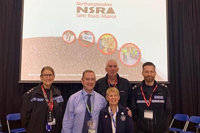 NSRA representatives delivering the first assembly at Brooke Weston Academy in Corby earlier this month