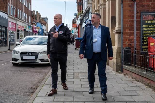 Stephen Mold and Cllr Jason Smithers during their walkabout in Rushden High Street last year