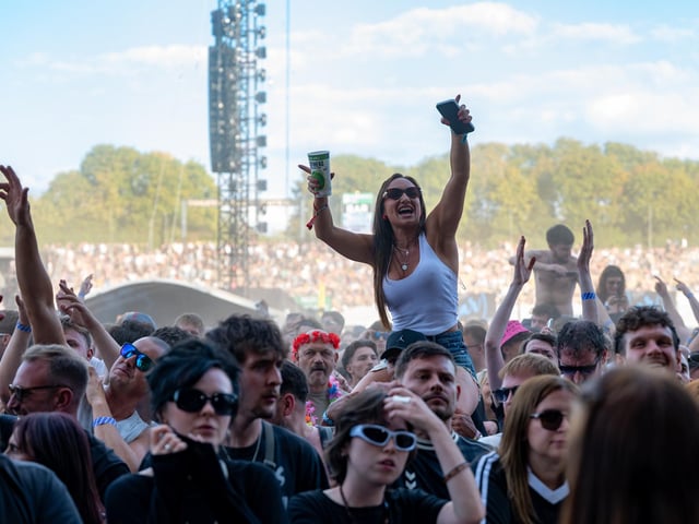 Fans watching acts perform on stage at the Warrior’s Dance festival at The National Bowl in Milton Keynes on Saturday, August 22, 2026. Photo by David Jackson.