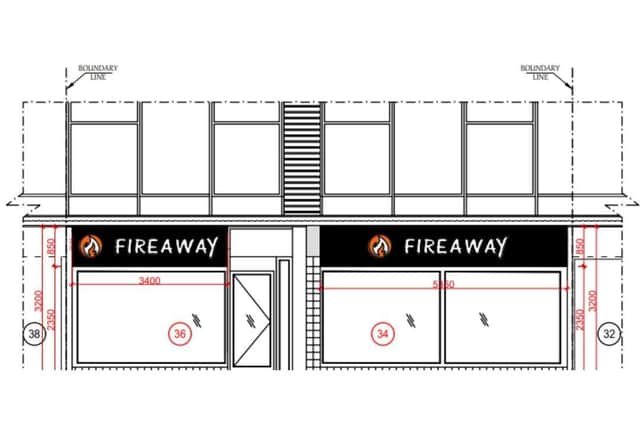 A diagram of the proposed front elevation of the planned Fireaway restaurant